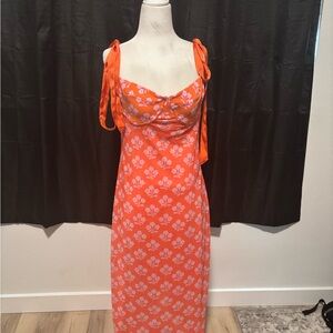 Free People Vibrant Orange and White Midi Dress